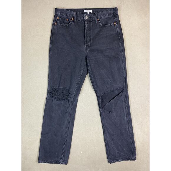Re/Done Jeans Mens 30 Black Distressed Casual American Button Fly Denim Adult